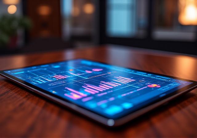 Modern financial dashboard on a large tablet screen